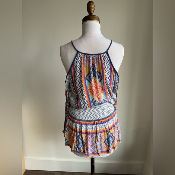 LULUMARI MULTICOLOR GEOMETRIC LONG SLEEVE COLD SHOULDER SWIM COVERUP - Picture 7 of 10